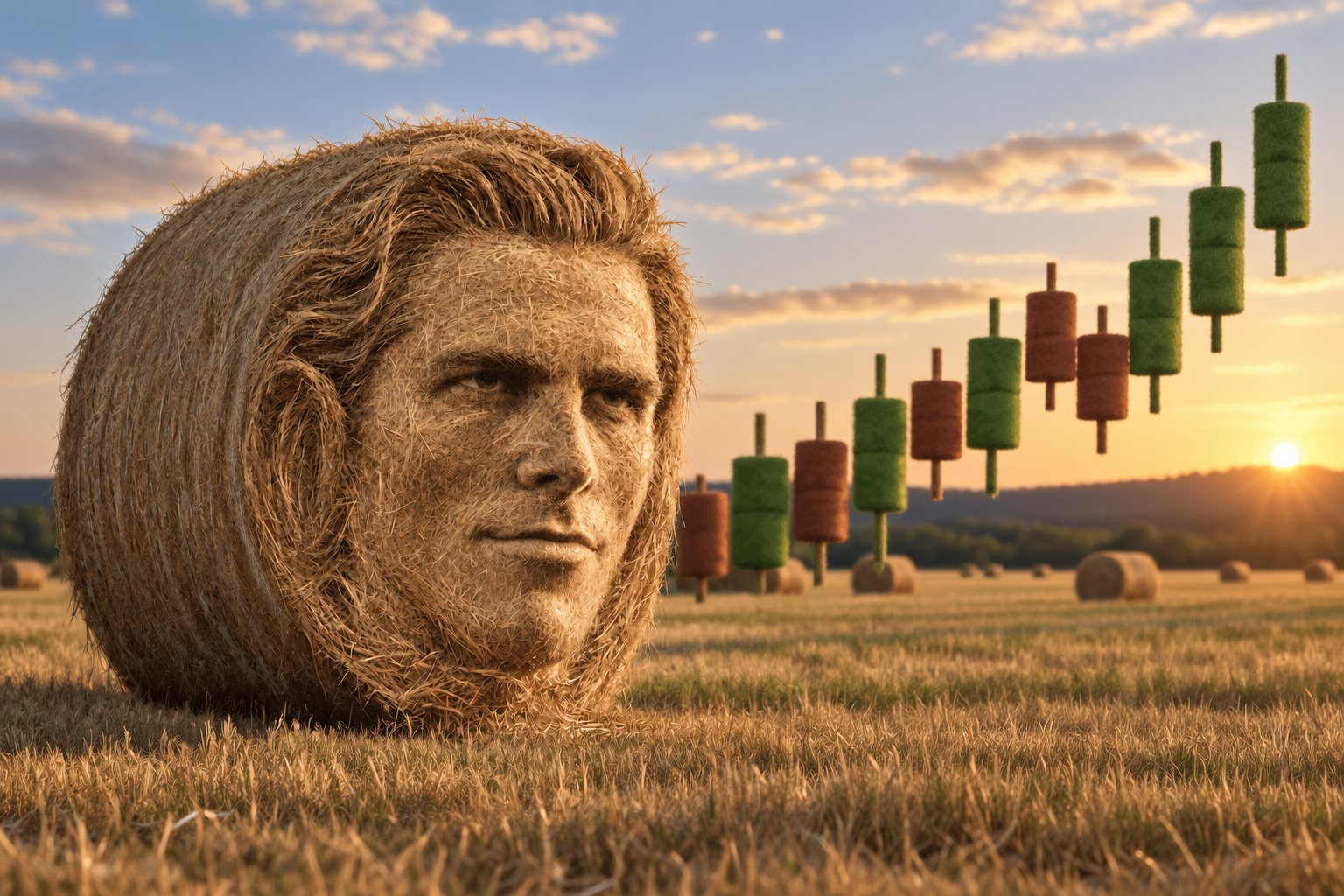 A candlestick chart made of hay bales