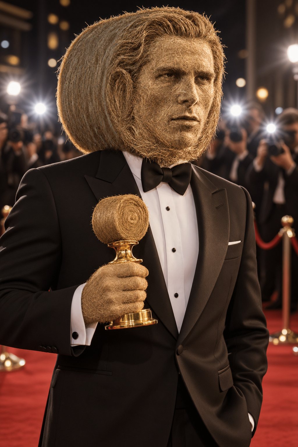 The bale in a tuxedo on the red carpet